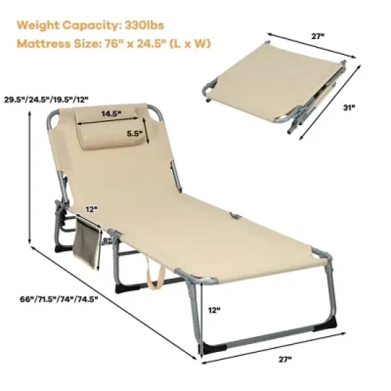 Costway 4-Fold Oversize Padded Folding Chaise Lounge Chair Reclining Chair image {1}