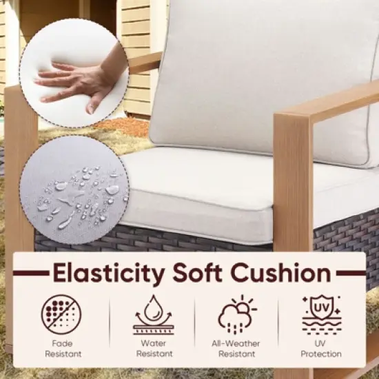 Gymojoy 5 Pieces Outdoor Patio Sofa Club Chair with Ottoman Set image {10}