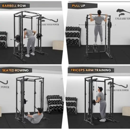 ODK Power Cage with Smithbar, 1600 Lbs Power Rack with LAT Pulldown, Multi-Functional Squat Rack, Power Cage for Home Gym Equipment image {7}