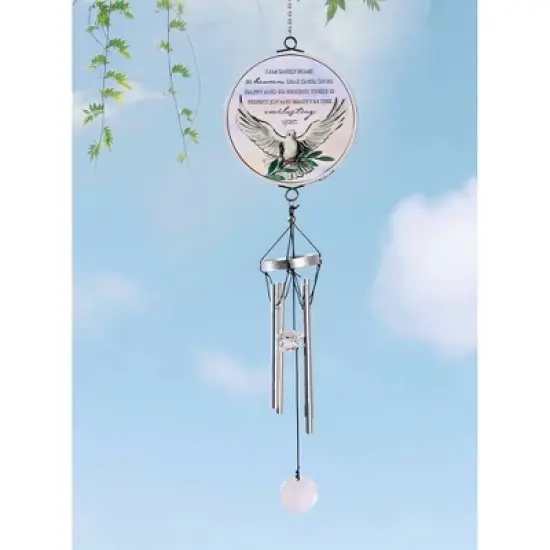 Dicksons WCA-1003 Safely Home in Heaven Silver Tone and Green 14.5 Inch Aluminum Suncatcher Wind Chime Noisemaker image {1}