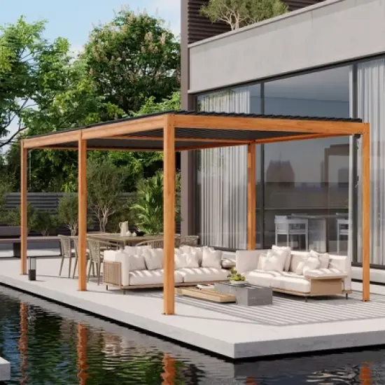 Mondawe Outdoor Louvered Pergola 10X20FT, Aluminum Pergola with Adjustable Roof and Efficient Drainage System image {2}