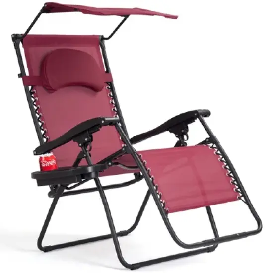 Tangkula Recling Zero Gravity Chair with Drink Tray & Sunshade, Wine image {5}