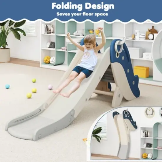 Costway 4-in-1 Toddler Slide Playground with Basketball Hoop Ball Ring Toss Climbing image {4}