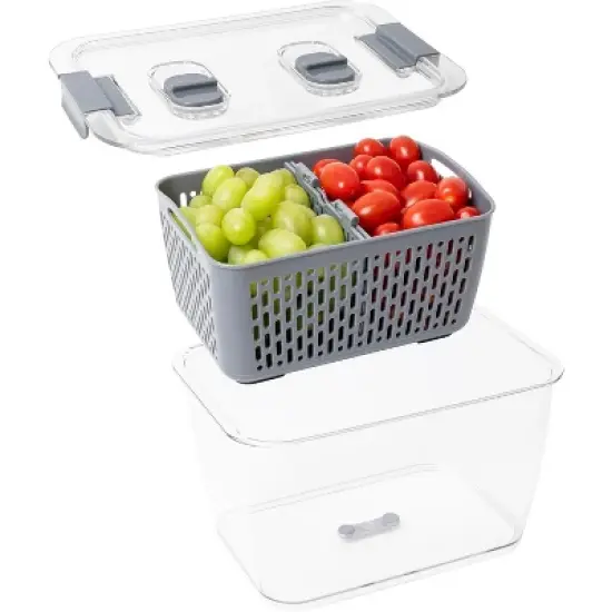 Kitchen Spaces Colander Bin, Produce Saver, Fridge Organizer With Lid, Wash, Strain and Store image {5}