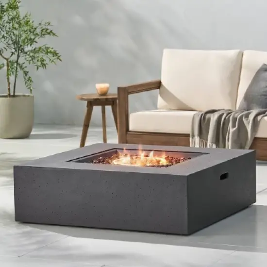 Aidan Outdoor 50000 BTU Light Weight Concrete Square Fire Pit Dark Gray - Christopher Knight Home image {2}
