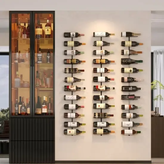Itopfox 36 Bottle Wall Mounted Wine Rack, Modular Hanging Rack for DIY Display, Detachable 3 Pack Bottle Holder, Black Metal Storage for Bar, Cellar image {7}