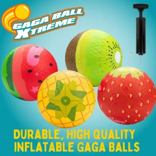 Fruit Themed Playground Balls (8.5 inches) w Air Pump- Recess Dodgeball, Kickball, Gagaball Official Play & School -Fun Outdoor Toys & Gifts for Kids image {1}