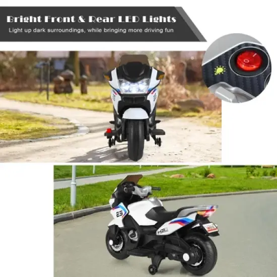 Costway 12V Kids Ride On Motorcycle Electric Motor Bike w/ Training Wheels & Light White image {5}