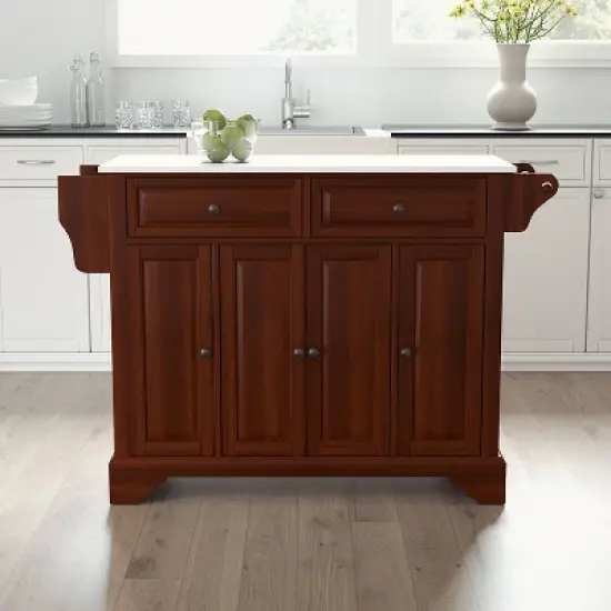 Lafayette Granite White Top Full Size Kitchen Island/Cart Mahogany - Crosley image {2}