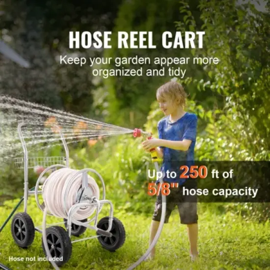 VEVOR Hose Reel Cart, Hold Up to 250 ft of 5/8&rsquo;&rsquo; Hose, Garden Water Hose Carts Mobile Tools with 4 Wheels, Heavy Duty Powder-coated Steel image {2}