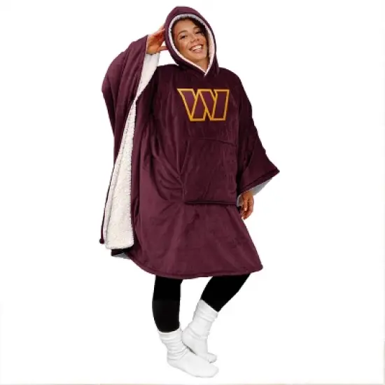 NFL Washington Commanders Team Color Bloncho with Logo Patch and Faux Shearling Inside Throw Blanket image {2}