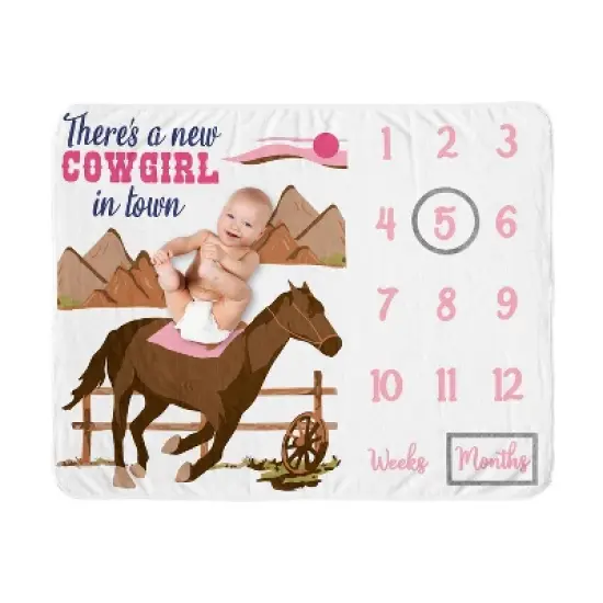 Sweet Jojo Designs Girl Baby Milestone Blanket Western Cowgirl Pink Brown and Beige image {5}