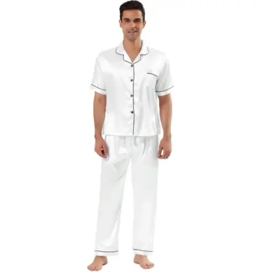 Lars Amadeus Men's Classic Satin Pajama Sets Short Sleeves Button Down Nightwear Sleepwears Loungewear Pjs image {9}