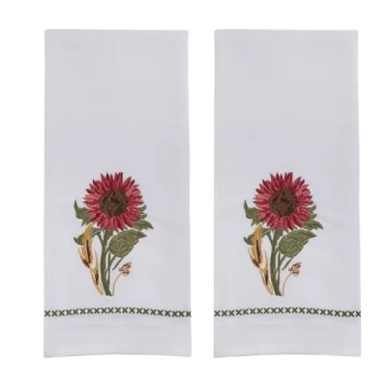 Park Designs Red Sunflower Embroidered Dishtowel Set of 2 image {3}