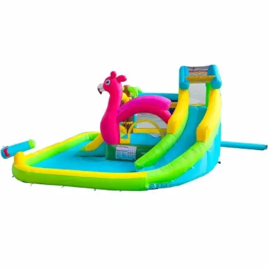 Pogo Bounce House Backyard Kids Home Water Park Inflatable Water Slide Flamingo with Splash Pool image {4}