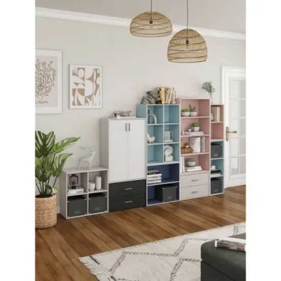 24/7 Shop At Home 35.27" Silkpath Modern 3 Tier Doors Stackable and Modular Bookcase image {10}