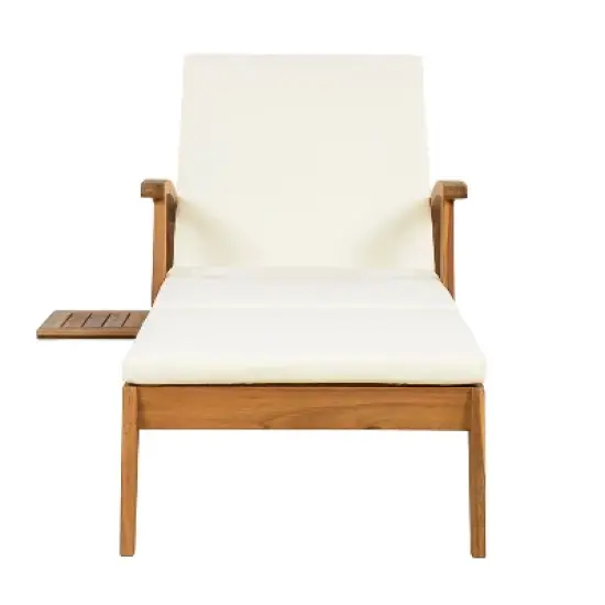 Christopher Knight Home Frank Outdoor Adjustable Chaise Lounge With Cushion and Wheel, Teak/Cream image {3}