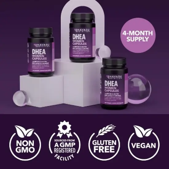 DHEA Supplement for Women with Biotin 5000mcg, DHEA 50mg and Biotin Capsules for Hormone Balance and Hair, Skin, Nail Support, Havasu Nutrition, 120ct image {6}