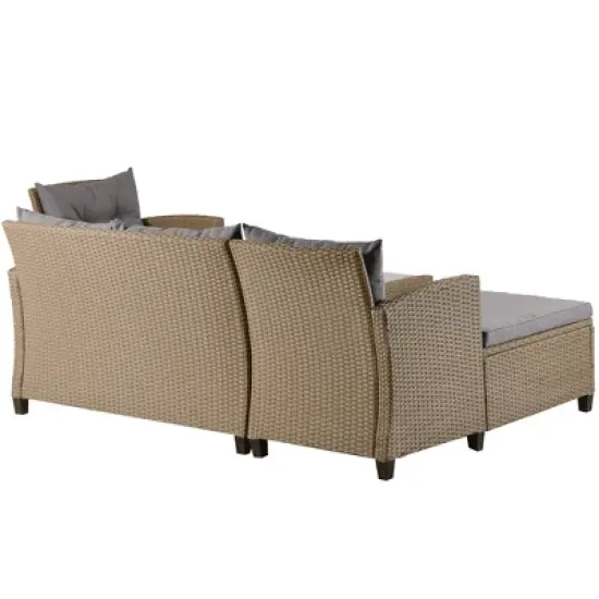 4pc Wicker Patio Conversation Set with Cushions - Beige/Brown - GODEER image {14}