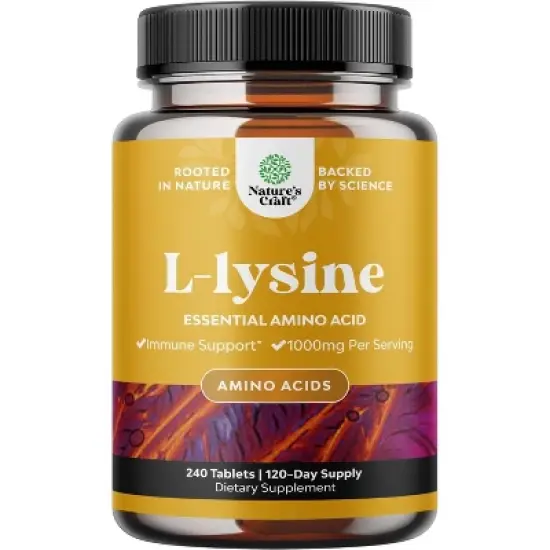 Lysine Tablets, High Strength L-Lysine Supplement for Eye Health Lip Care Collagen Synthesis and Immune Support, Nature's Craft, 240ct image {6}