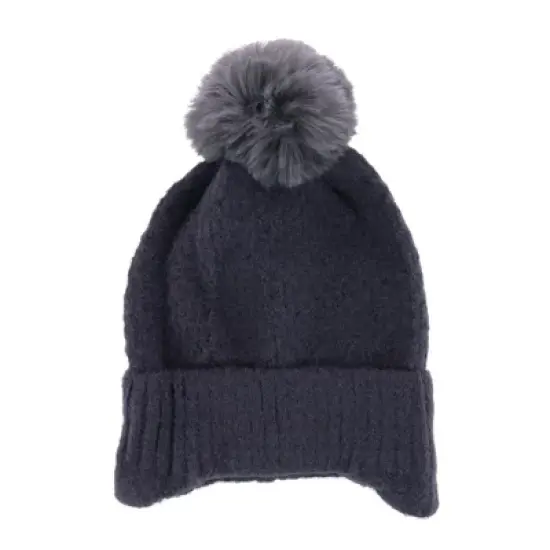 CTM Women's Solid Knit Winter Beanie with Earflaps and Pom image {4}