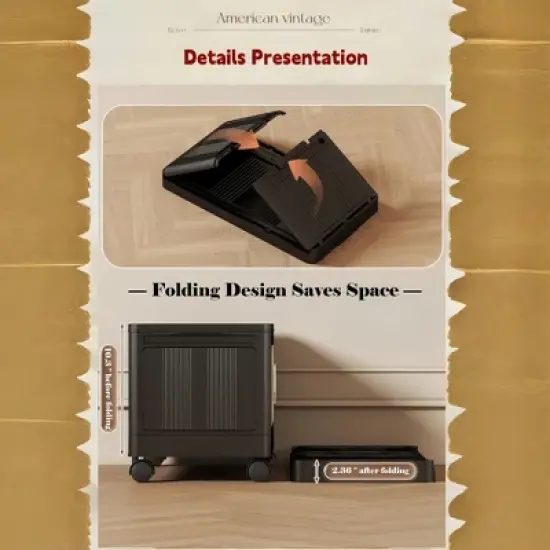 Foldable Storage Cabinet with Rattan-Style Doors, Stackable Plastic Organizer with Brake Casters Black image {4}