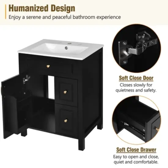 Merax 24-Inch Bathroom Vanity with Ceramic Sink, Soft Close Doors & Drawers image {4}