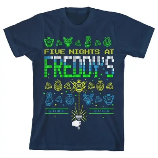 Five Nights at Freddy's Game Over Outline Art Boy's Navy T-shirt image {6}