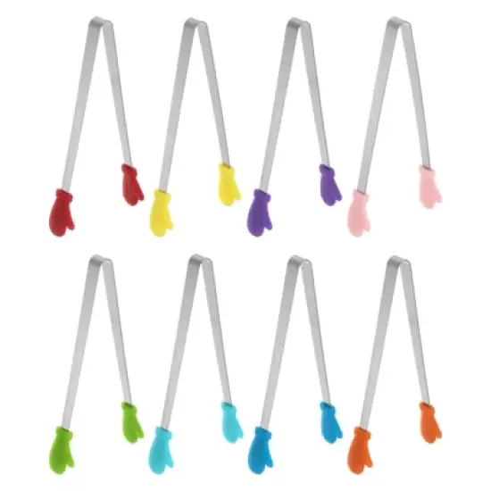 Unique Bargains Stainless Steel Silicone Tips Mini Kitchen Food Tongs 8 Pcs image {8}