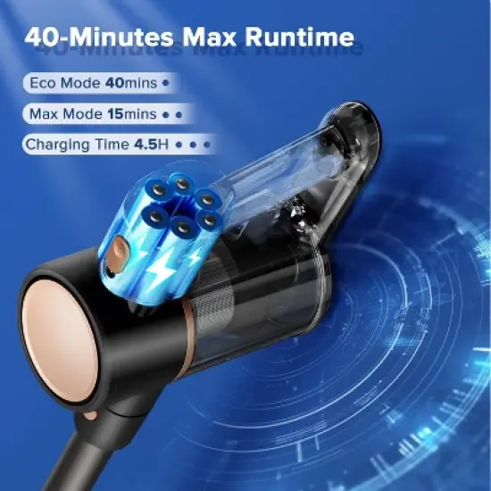 Cordless Vacuum Cleaner, Lightweight Stick Vacuum with Bendable Wand, 40Mins Runtime, 8-in-1 Rechargeable Powerful Suction Vacuum for Home image {4}