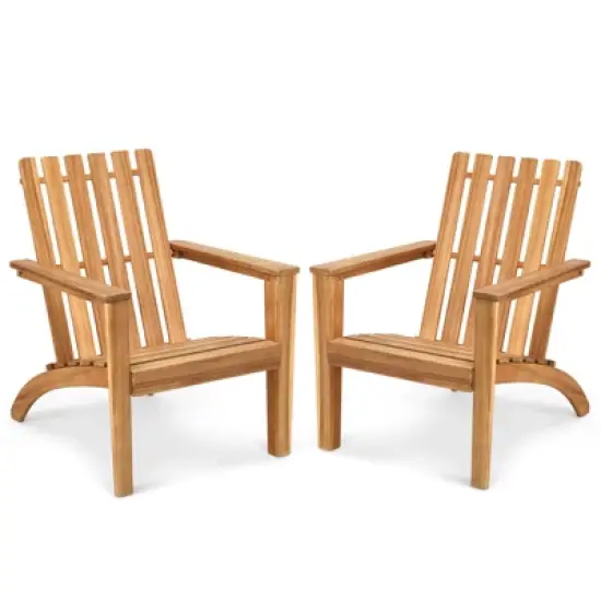 Tangkula 2PCS Wooden Adirondack Chair W/Ergonomic Design Outdoor Lounge Armchair Acacia Wood chair for Yard&Patio image {11}