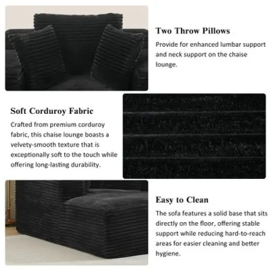 KTMBDW 48.8" Chaise Lounge Sofa, Oversized Corduroy Upholstered Boneless Sofa Bed with 2 Pillows, Deep Seat Sleeper Sofa for Living Room image {6}