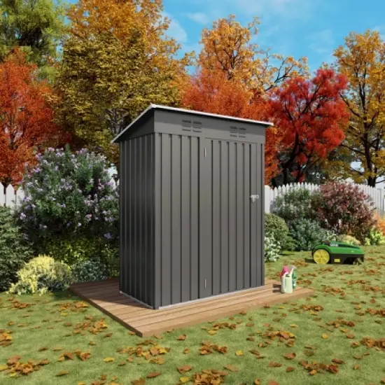 5X3 FT Outdoor Storage Shed, Tool Shed with Pitched Roof and Lockable Door Compact Metal Tool Shed for Garden, Backyard, Patio,Bike Storage, Gray image {8}