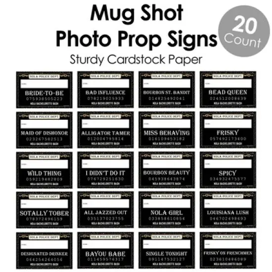 Big Dot of Happiness Nola Bride Squad - New Orleans Bachelorette Party Mug Shots - Photo Booth Props Mugshot Signs - 20 Count image {3}