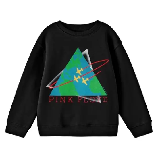Pink Floyd Triangle Earth With Airplanes Logo Youth Black Crew Neck Sweatshirt image {2}