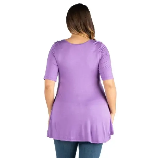 24seven Comfort Apparel Women's Plus Henley Tunic Top-Lilac-3X image {2}