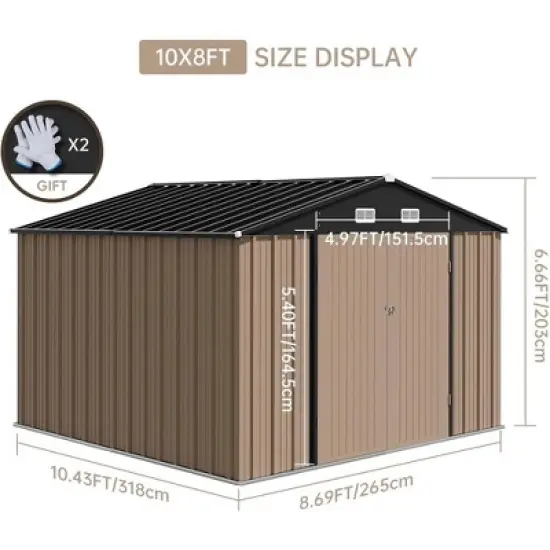 Outdoor Metal Storage Shed Steel Utility Tool House With Lockable Doors & Windows image {1}