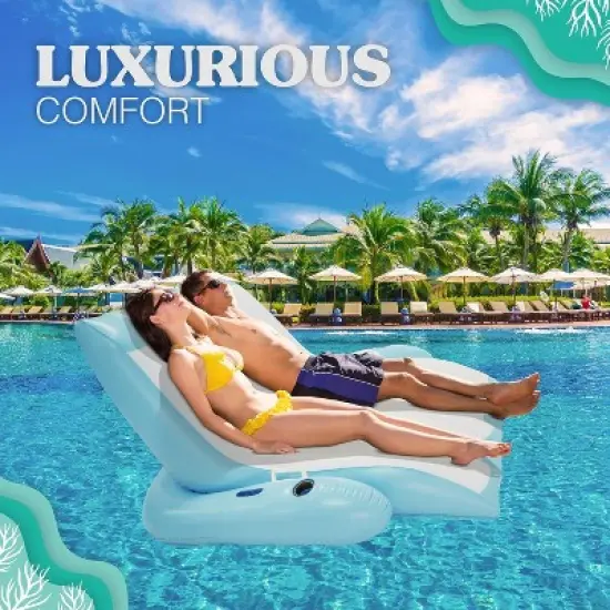 4E's Novelty 2-Person Inflatable Pool Recliner Float With Cup Holder For Adults, Pool Recliner Easy To Inflate And Deflate Unmatched Comfort image {2}
