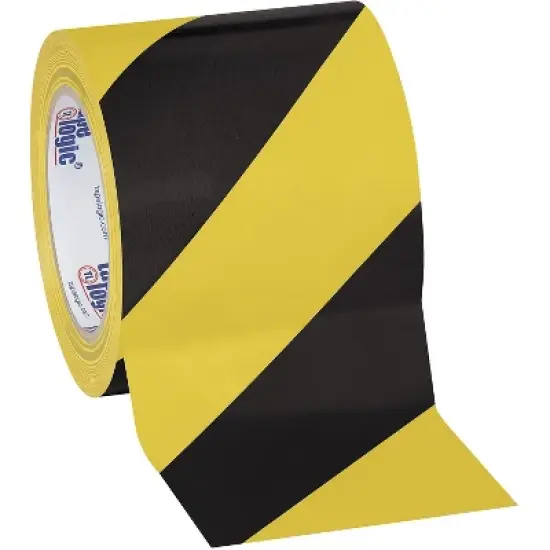 Tape Logic Striped Vinyl Tape 7.0 Mil 4" x 36 yds. Black/Yellow 3/Case T94363PKBY image {1}