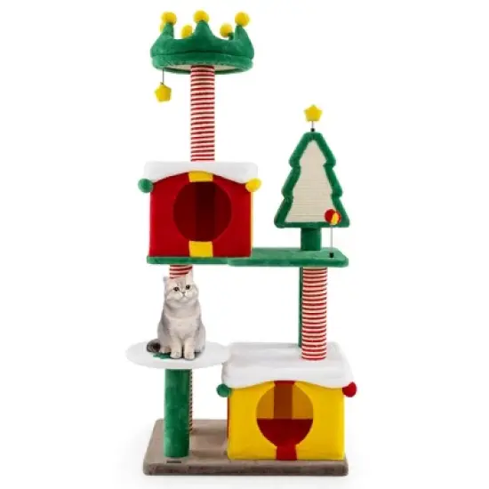 Costway Christmas Cat Tree for Indoor Cats with Sisal Scratching Posts Carpet Plush Perch image {9}