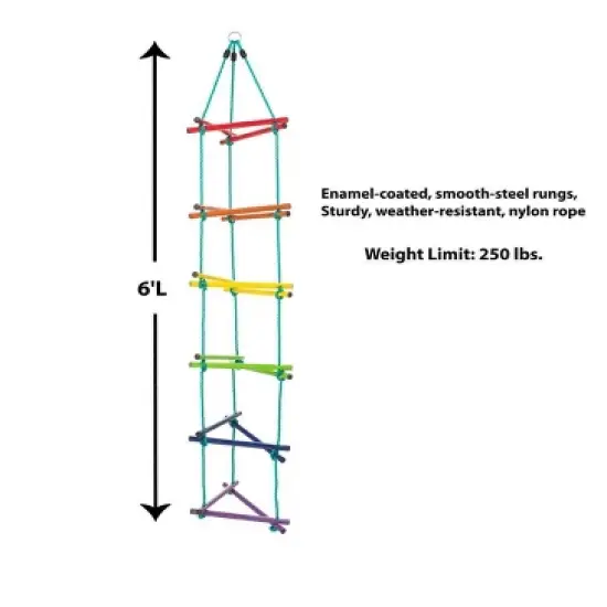 HearthSong Rainbow Triangle Weather-Resistant Kids' Rope Climbing Ladder with Colorful Metal Rungs and Nylon Rope image {3}