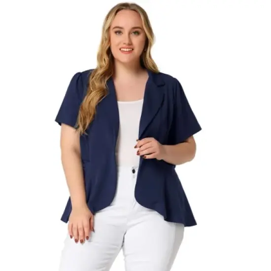 Agnes Orinda Women's Plus Size Formal Office Work Short Sleeve Button Blazers image {2}