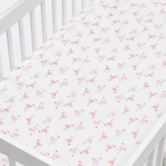 Crib Fitted Sheet Flamingos - Cloud Island&trade; - Pink/White image {1}
