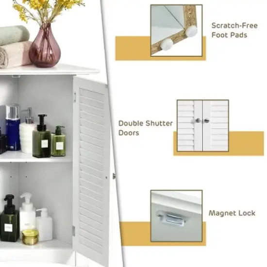 Costway Corner Storage Cabinet Freestanding Floor Cabinet Bathroom w/ Shutter Door White image {8}