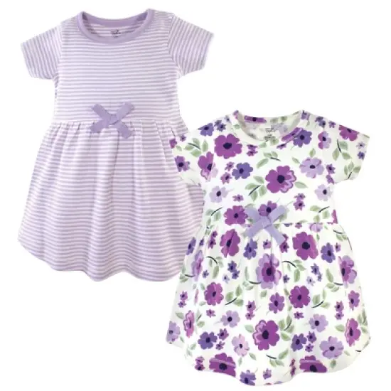 Touched by Nature Baby and Toddler Girl Organic Cotton Short-Sleeve Dresses 2pk, Purple Garden image {3}