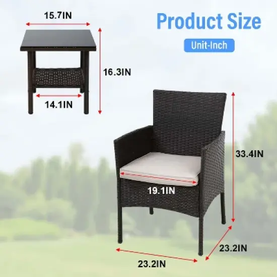 BestMassage 3-Piece Outdoor Patio Furniture Set Rattan Wicker Conversation Set image {6}