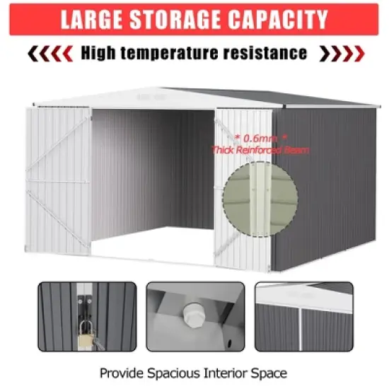 Outdoor Storage Shed,Metal Tool Shed with Lockable Doors ,Weatherproof Shed   for Patio, Garden & Lawn, Large Utility Shed for Tools image {7}
