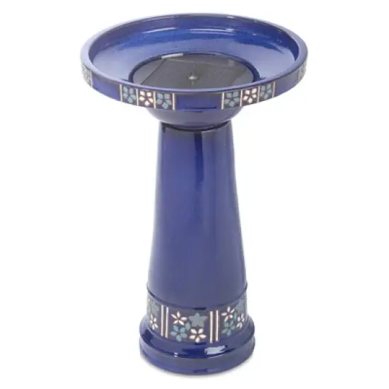 Smart Solar 25.2" Louisa InteliSOLAR Ceramic Bird Bath With Remote Blue image {5}