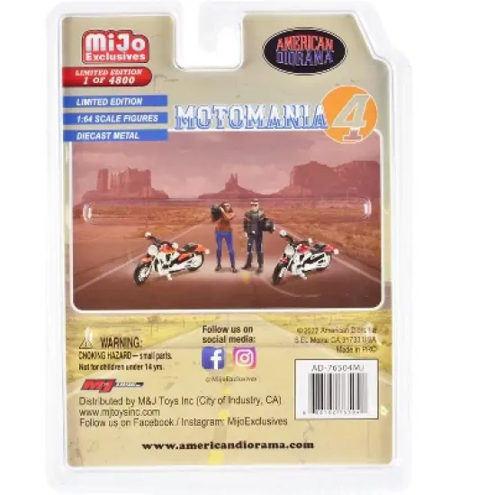 "Motomania 4" 4 piece Diecast Set (2 Figures and 2 Motorcycles) Limited Ed to 4800 pieces 1/64 Scale Models by American Diorama image {1}