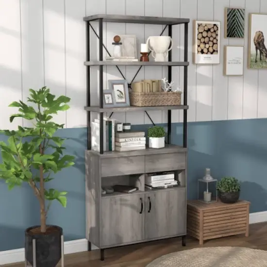 73.6" Skamania Rustic Bookcase Vintage Gray Oak - miBasics image {1}